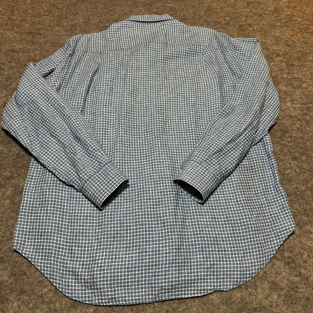 J.McLaughlin Linen Shirt Mens XL Blue Gingham Check Long Sleeve Coastal Resort - Picture 4 of 9